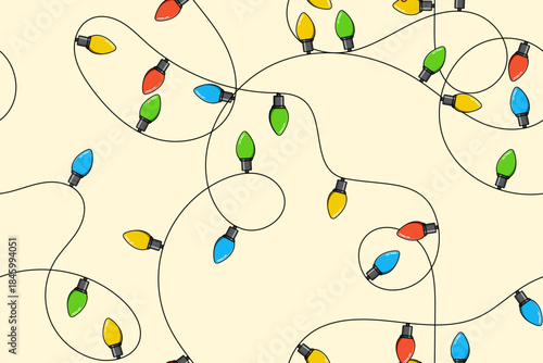 Lights seamless pattern. Colorful light bulbs. Lights string decoration. Party decoration for New Year celebration