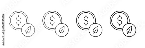 Green Business Icons Vector Set In Different Stroke Line Style