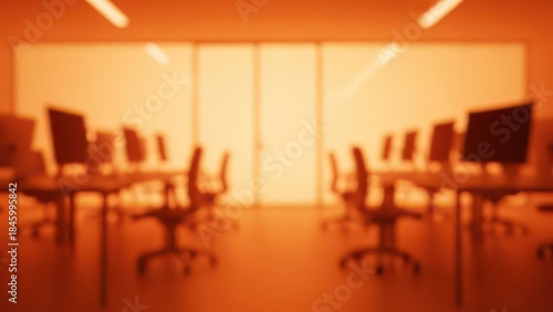 Modern office space with computers and workstations