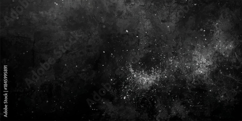 Dark abstract galaxy nebula with black and white grunge background of space dust and exploding stars