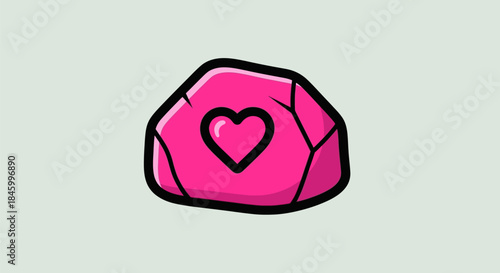 Pink gemstone with a heart symbol carved on it.