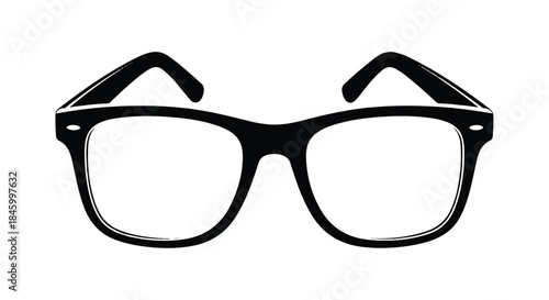 Classic Black Frame Eyeglasses with Clear Lenses on White Background.