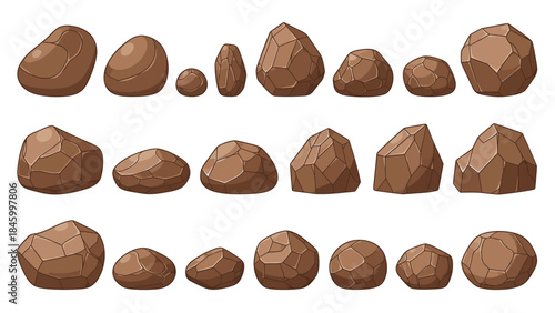 Collection of brown rocks and stones in various shapes and sizes