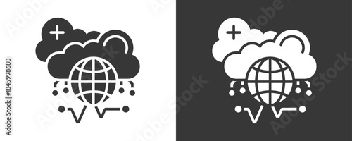 Hybrid Cloud Icon Set Vector Collection Isolated In Black And White