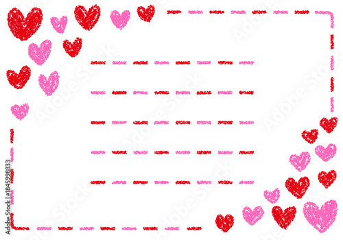 手描きのクレヨン素材　背景　ハートのフレーム　カード