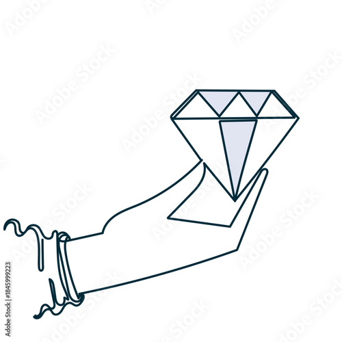 continuous line drawing hand holding diamond gemstone