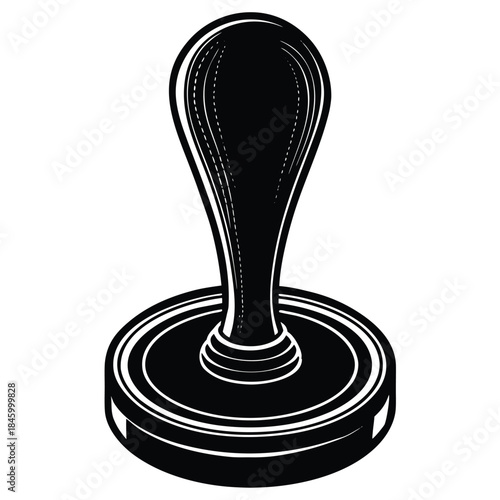 3D rendering of a round, red stamp with a distressed texture and handle, for official use