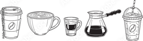 Coffee and Hot Drinks Set – Cup Mug Espresso Cafe Beverage Vector Illustration