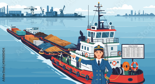 Captain Standing on Tugboat Deck.