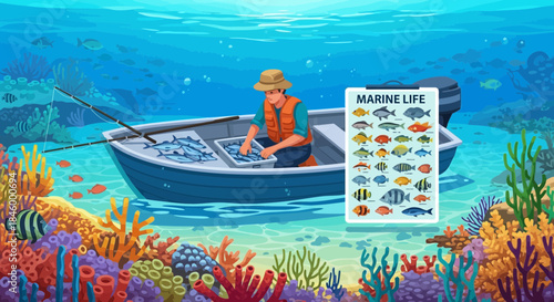 Man in Orange Life Jacket Sitting in Boat.