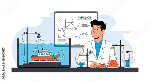 Scientist Working in Laboratory with Chemicals.