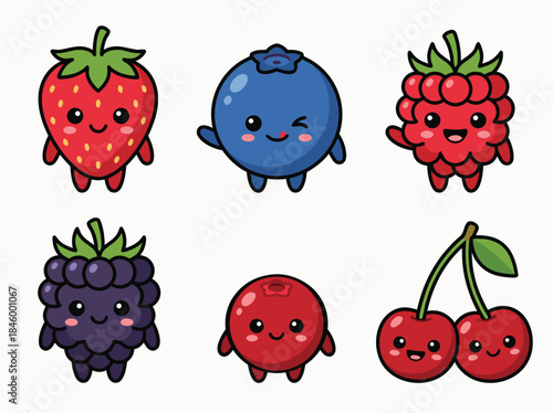 Cute Kawaii Berries Characters Collection.