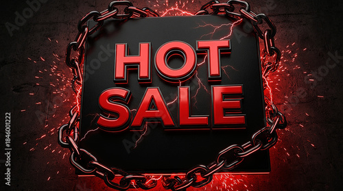 Hot Sale Red 3D Text on Board with Chain and Energy Sparks