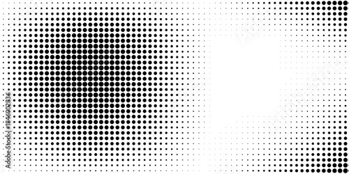 Abstract halftone pattern with gradual transition of black dots on white