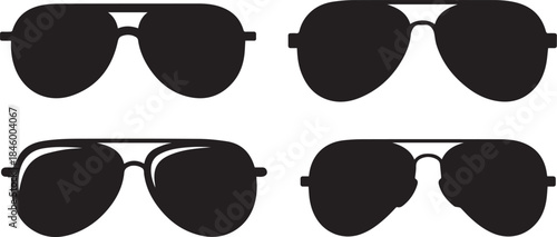 Set of Sunglasses Silhouette, Black and White Vector Illustration