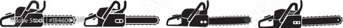 Set of Chainsaw Silhouette Vector Illustration, Black and White Power Tool Icon