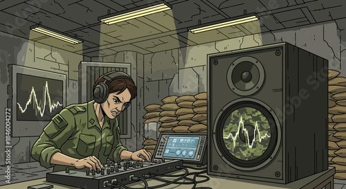 DJ Mixing Music with Large Speakers.