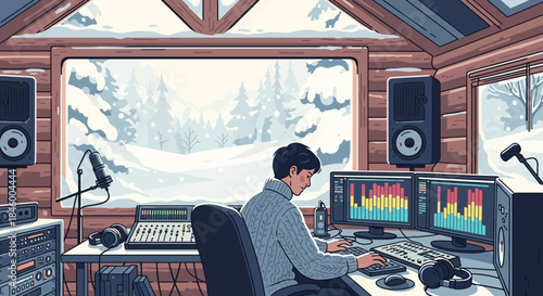 Man Working on Music Production Software.