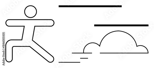 Stick figure mid-stride with motion lines and minimal cloud shape suggesting progress, speed, and energy. Ideal for productivity, motivation, achievement, goal setting, fitness, growth creativity