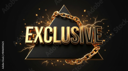 Exclusive Gold Typography with Luxury Chain and Electric Glow on Black Background