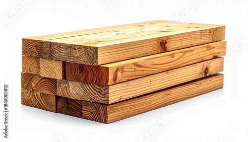 Construction Wooden Planks Lumber Isolated on White Background