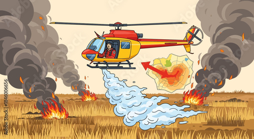 Helicopter Dropping Water on Wildfire.