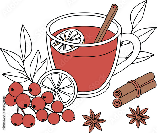 Warm Red Herbal Tea with Star Anise and Citrus Garnish for Fall.