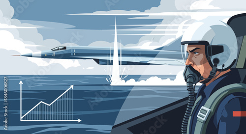 Pilot in Fighter Jet Cockpit Illustration.