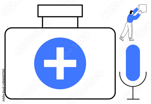Healthcare concept. Healthcare icon a first aid kit, digital voice assistant, and creative user interaction. Healthcare for digital health, medical apps, remote care, AI assistance, innovation