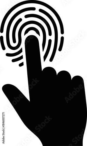 Biometric Security Silhouette Vector. Finger Touching Fingerprint Scanner Icon for Identity Verification Isolated on White