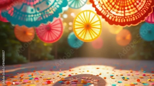 Colorful Papel Picado Street Decorations for Cinco de Mayo Celebration
