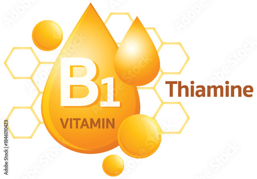 Vitamin B1 Thiamine Molecule Icon with Orange Droplets