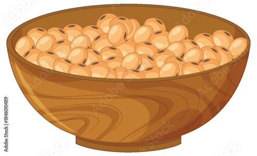 Wooden Bowl Filled With Soybeans Vector Illustration