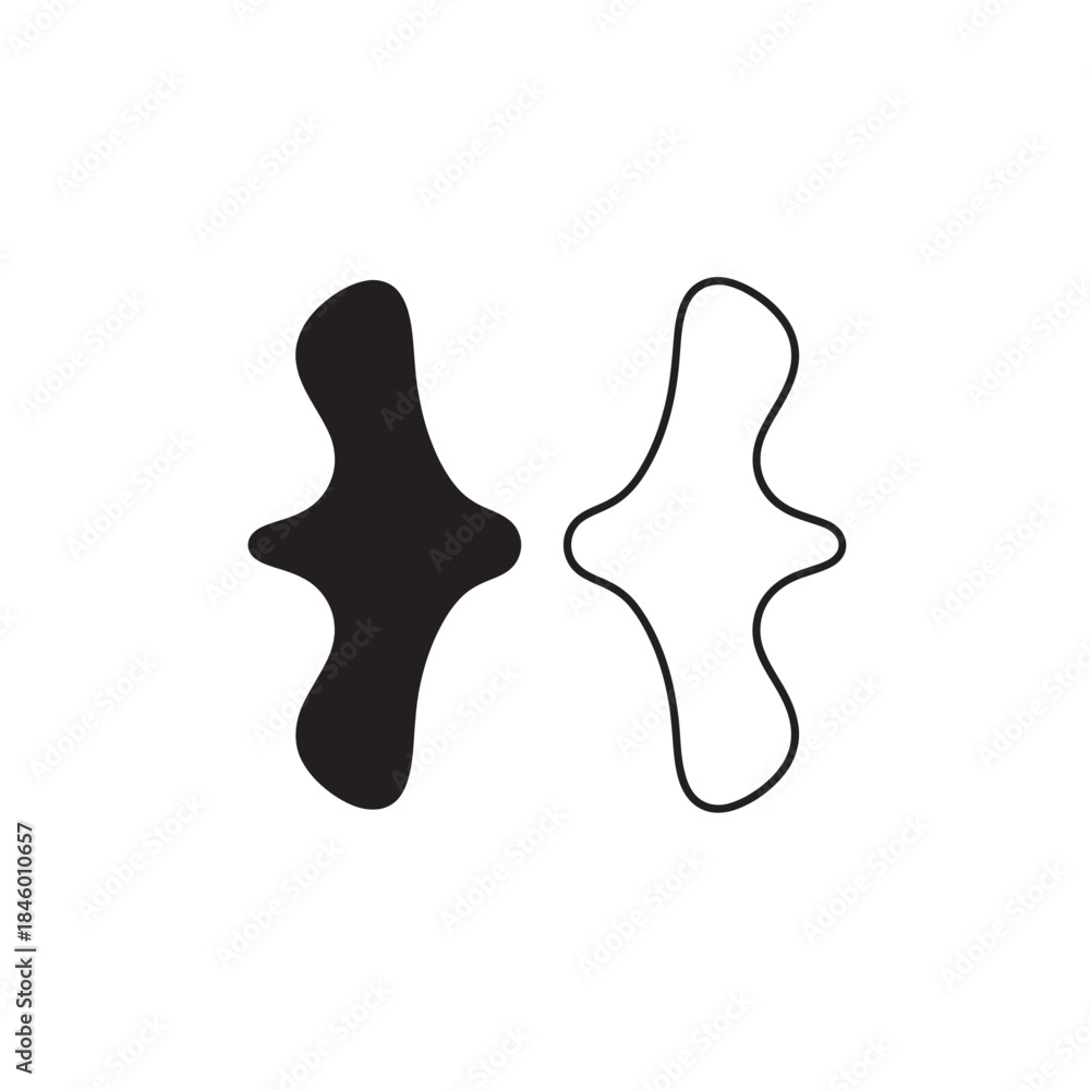 Obraz premium Abstract Black Solid Shape And White Outline Shape Side By Side contrast curve
