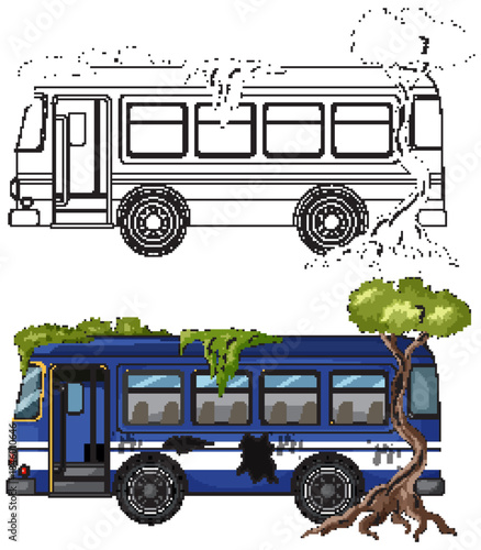 Abandoned City Bus Overgrown With Trees and Moss