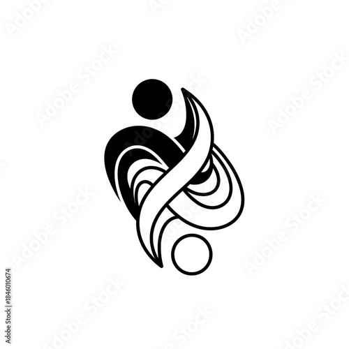Abstract Swirling Figures in Yin Yang Style on White Background stylized