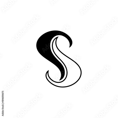 Abstract S Letter Symbol with Smooth Curves and Black and White Contrast Keywords: S, letter, abstract, symbol, smooth, curves
