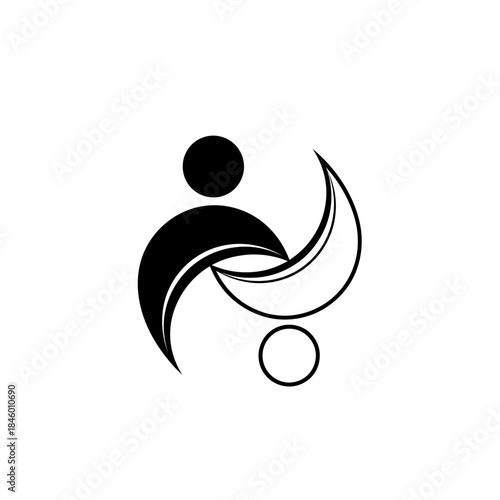 Abstract Yin Yang Symbol With Two Figures And Crescent Moon On White Background Keywords: abstract, yin yang, symbol, figures