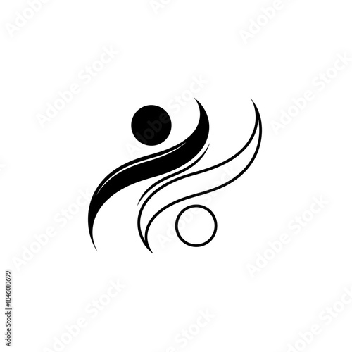 Abstract yin yang symbol with two stylized human figures in black and white people duality