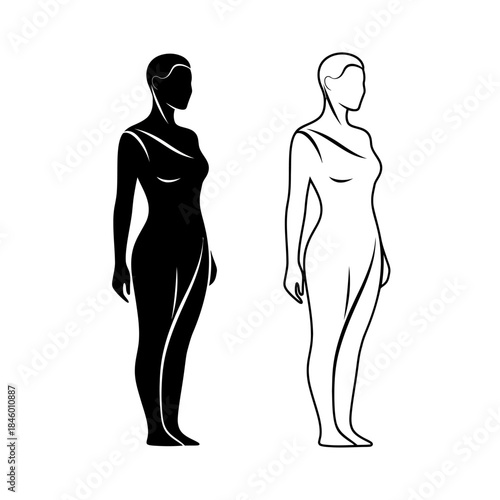 Silhouette and Outline of a Woman in a Dress Standing Profile View female figure