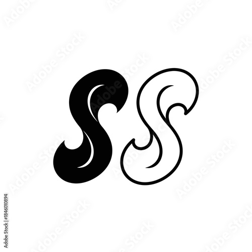 Stylized Black and White ' S' Shapes Intertwined letter alphabet