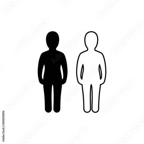 Standing Human Figure Silhouette and Outline Side by Side person