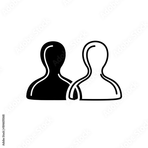 Two Abstract Human Shapes One Solid Black One Outline Side By Side figure person