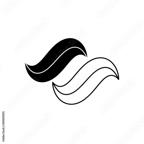 Two Abstract Wavy Shapes One Solid Black One Outline On White vector illustration