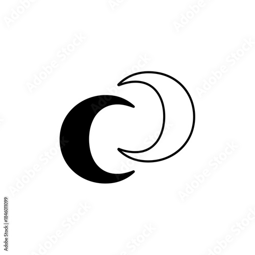 Two Crescent Moon Shapes One Black Filled One White Outline Intersecting Keywords: moon, crescent, celestial, night, sky