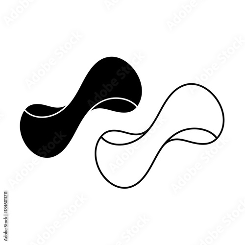 Abstract black and white flowing shapes facing each other organic form