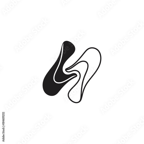 Abstract Black and White Fluid Shapes Intertwined on White Background organic form