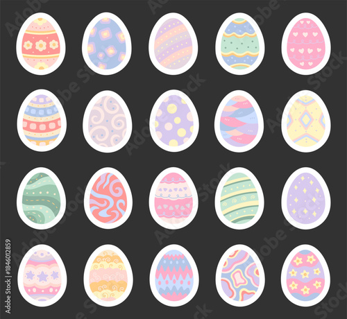 Easter egg set in scandinavian style with assorted decorative ornament for seasonal crafting projects using charming hand drawn ideal for your festive holiday designs