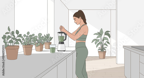 Woman Preparing Coffee in Modern Kitchen.