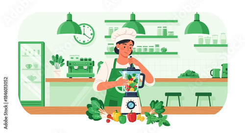 Woman Preparing Fresh Vegetables in Kitchen.